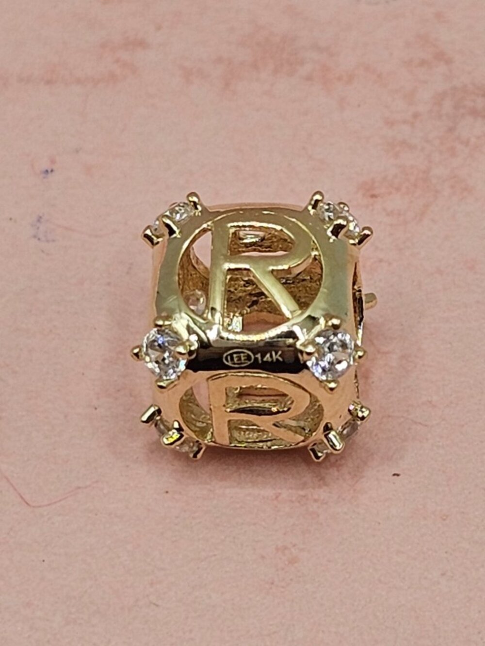 14KT Gold 2 Toned Letter R Initial Slider Charm for Bracelet